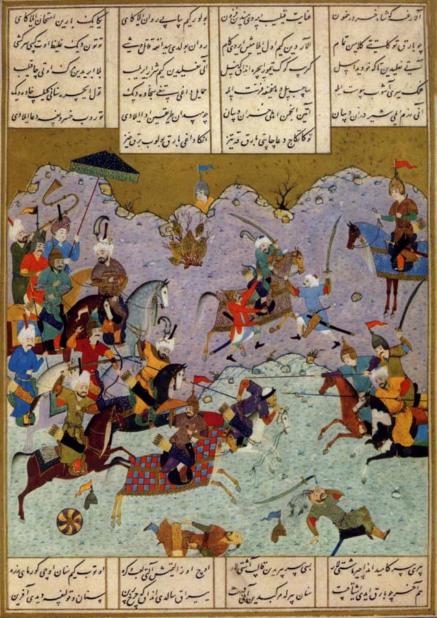 Alexander defeats Darius,an allegory of Shah Tahmasp-s defeat of the Uzbeks in 1526